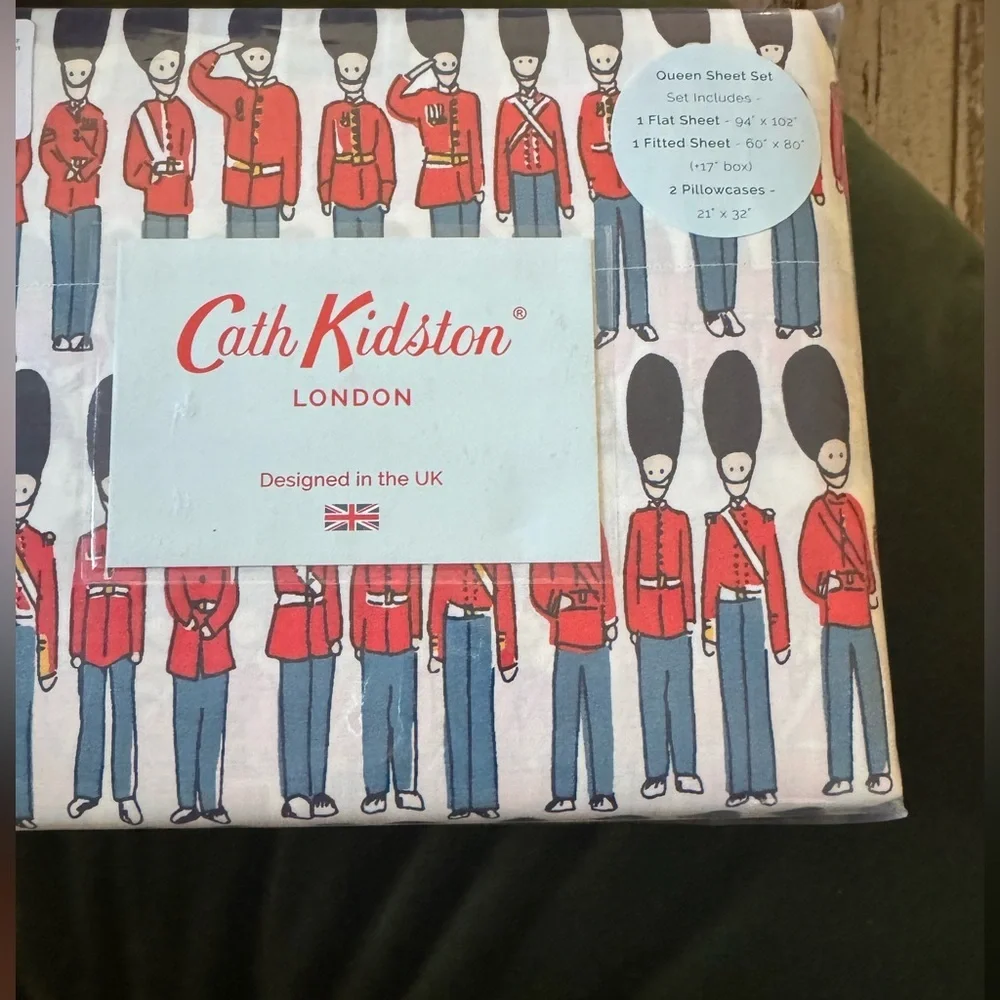 CATH KIDSTON sheets- the cutest “guards” 100%  ￼ cotton, queen size. See pics: